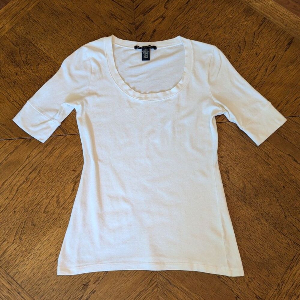 Stretchy Cotton White Classic Scoop Neck Short-Sleeve FItted Tee Size Large